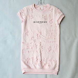 NWT $395 Givenchy Kids logo print cotton t-shirt dress with rips Size 10